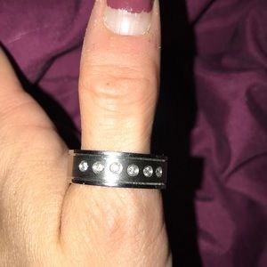 Titanium wedding band, diamond accents